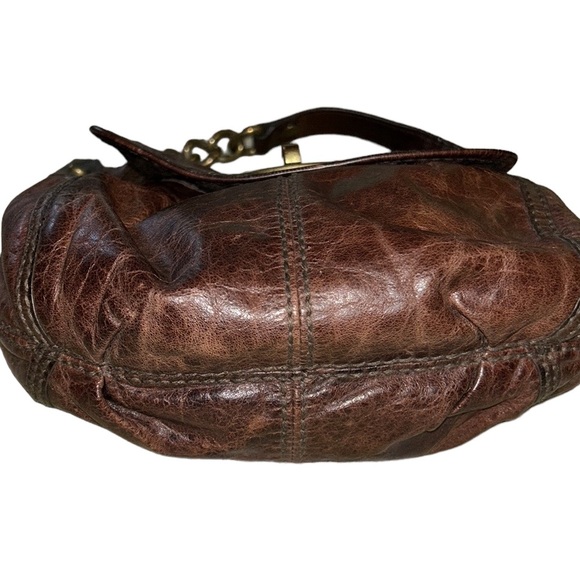 Fossil Maddox Brown Distressed Leather Long Live Vintage Chain Strap Baguette - Picture 12 of 16